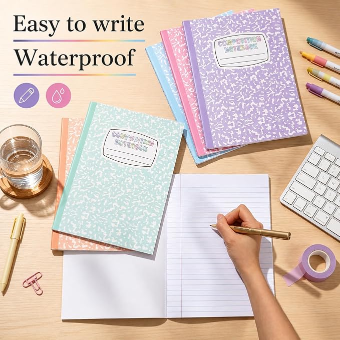12 Pack Large Composition Notebooks Bulk 9.8 × 7.5 in Wide Ruled Hard Cover Composition Book Assorted Marble Journal College Ruled Paper for Adult Student College Office Back to School Supply(Pastel)