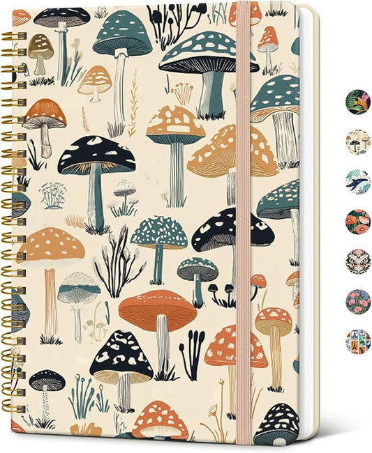 Taja Lined Spiral Journal Notebook for Women, A5 Cute College Ruled Hardcover Notebook for Work & Note Taking, Pretty Journal for Writing, 140 Pages, Mushrooms Grove
