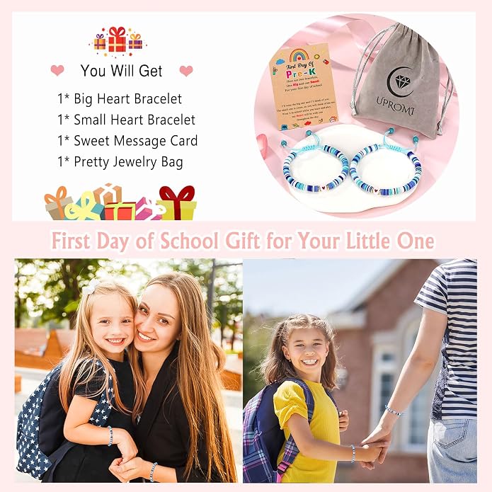 UPROMI First Day of Preschool/Kindergarten/1st Grade/2nd Grade/School Gift, Back to School Bracelet Mommy and Me Dad and Son