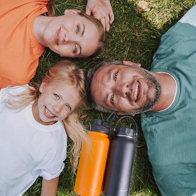 Navigate 32oz Insulated Water Bottle for Sports, Keep Cold 24H | 2-in-1 Spout and Handle Lids, Double Leak-Proof, 18/8 Stainless Steel, BPA-Free, Wide Mouth for Gym and Hiking,Orange