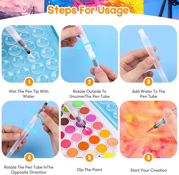 Taotree Watercolor Paint Set, Watercolor Workbook, Water Coloring Book, 48 Colors Watercolors Kit Water Colors with 10 Paint Brushes, Palette, Brush, Drawing Pad, Painting Supplies for Adults Artist
