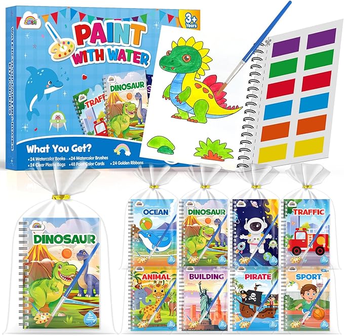 ZMLM 24 Water Coloring Books for Kids Party Favors - Bulk Mini Coloring Books for Kids Ages 4-8,Small Birthday Goodie Bag Stuffers School Teacher Return Gift Art Crafts Classroom Prizes (Boy)