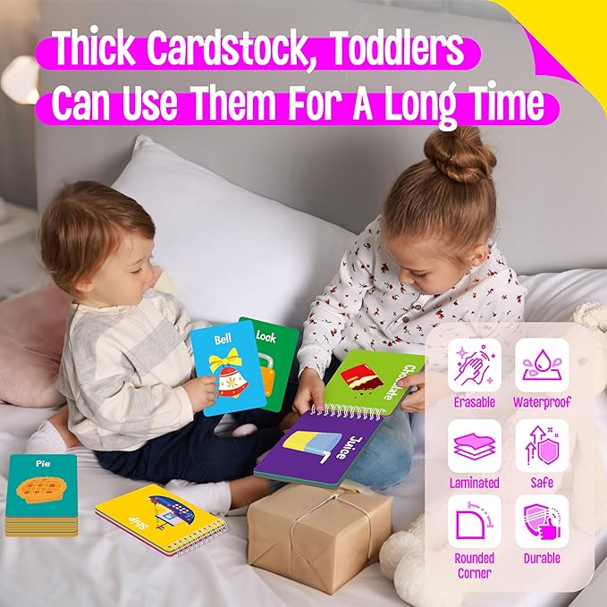 Kids Learning Flipbooks, 8 Board Books & 50 First Word Cards - Alphabet, Numbers, Colors, Shapes, Emotions, Animals, Vehicles & Fun Games Activities, Early Educational Learning Tool For Kids, Children