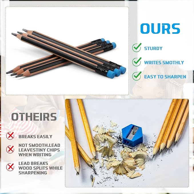 Seajan 96 Pcs 2b Jumbo Pencils, Big, Fat, Thick, Triangular Grip 7 Inch Large Pencils Refill with Eraser for Beginners Office Christmas Gifts(Black)