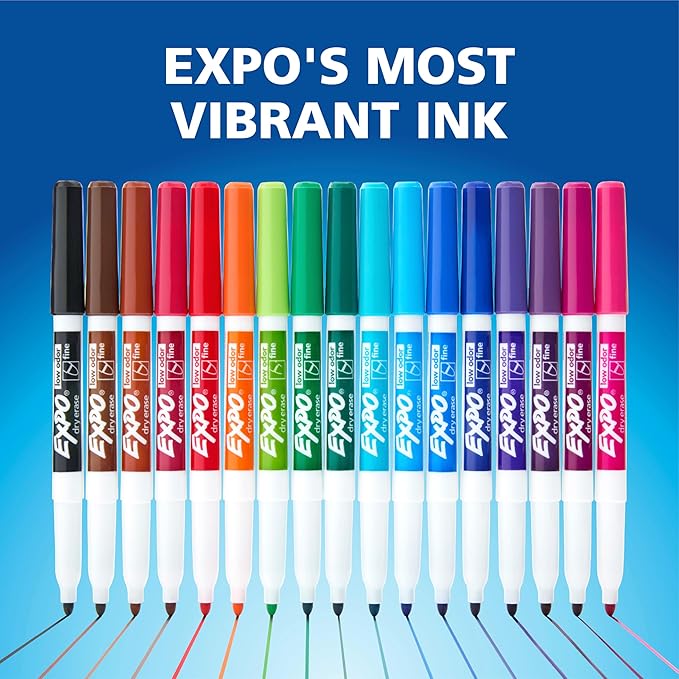 EXPO Dry Erase Markers, Low Odor Ink, Assorted Colors, Fine Tip,Back to School, Teacher, Classroom, Office Supplies (Pack of 96)