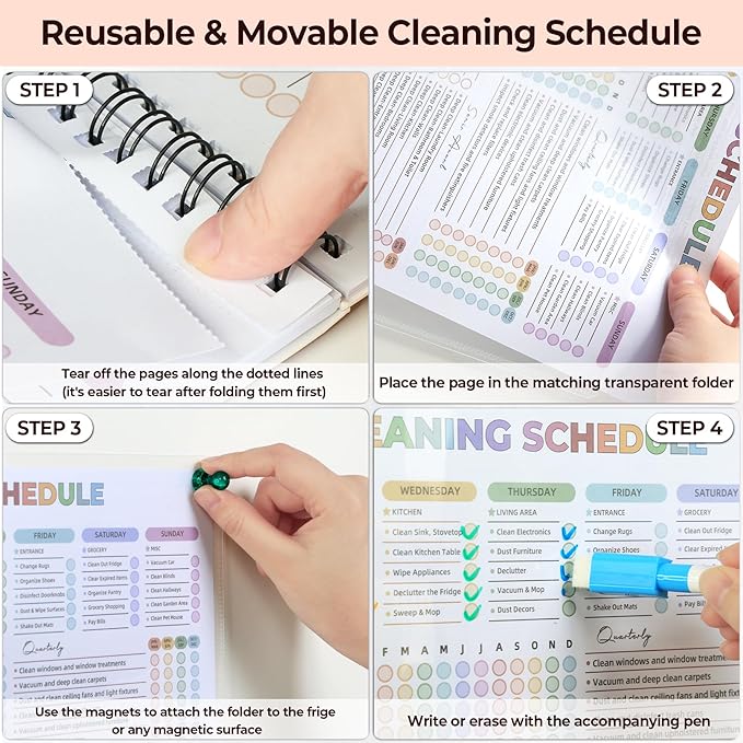 Adhd Cleaning Planner - Reusable Adhd Cleaning Planners for Adults - Tidy Minds ADHD Clean Planner for Women Adhd Cleaning and Organizing Planners - Cleaning Schedule and Checklist Daily Weekly Monthly 2026