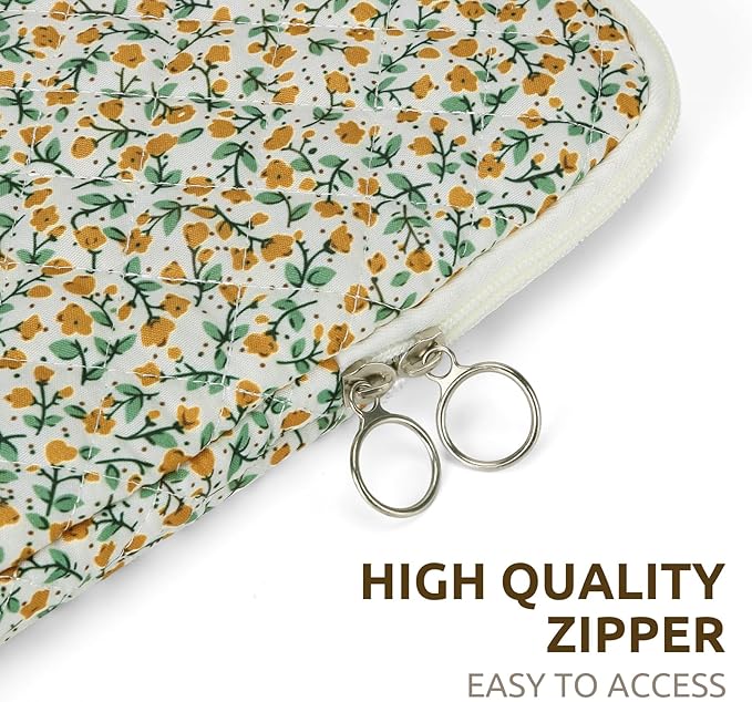 Puffy Laptop Sleeve 13-15.6 Inch Cute Quilted Laptop Protective Case Padded Floral Computer Sleeve for MacBook (B-Yellow, 13 Inch)