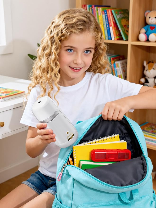 JARLINK Automatic Electric Pencil Sharpener - Hands-Free Operation, 3 Sharpness Modes, 3-Second Sharpening, Rechargeable & Portable for 7-12mm Pencils, Ideal for Classroom and Home Use (White)