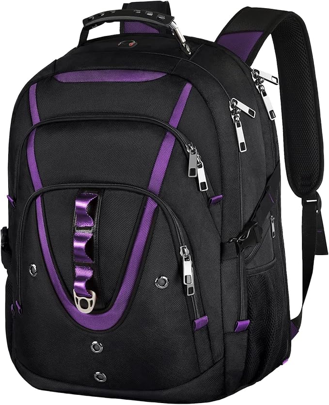 18.4 inch Travel Backpack Men Women, 55-60L Extra Large Laptop Backpack RFID Anti Theft TSA Friendly Flight Approved Backpacks, Water Resistant College School Heavy Duty, Purple
