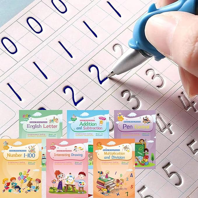 ASIGN Reusable Magic Handwriting Workbooks for Kids - 3D Grooved Tracing Copybook with Auto-Fading Ink & Grip Aid to Correct Pen Posture (6-Book Set, Preschool & Kindergarten Prep)
