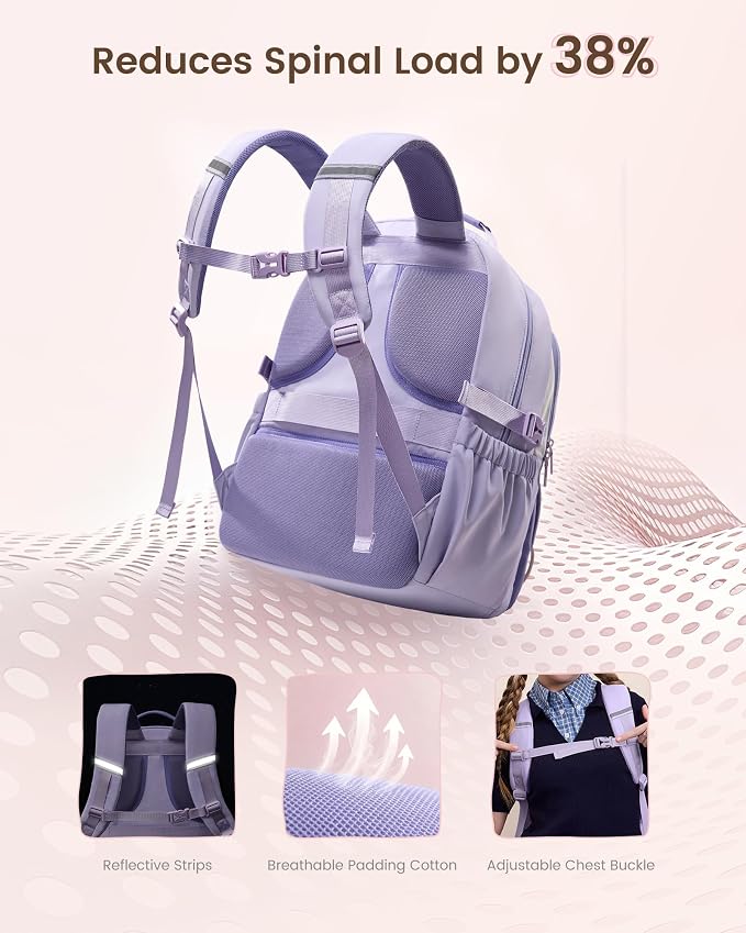 LOVEVOOK School Backpack for Girls Ages 8-16，Cute Student Bookbag for Teen Girls Kids Back to School with Cup Holder, DIY Ita Bag Fit 15.6 Inch Laptop for Elementary & Middle School