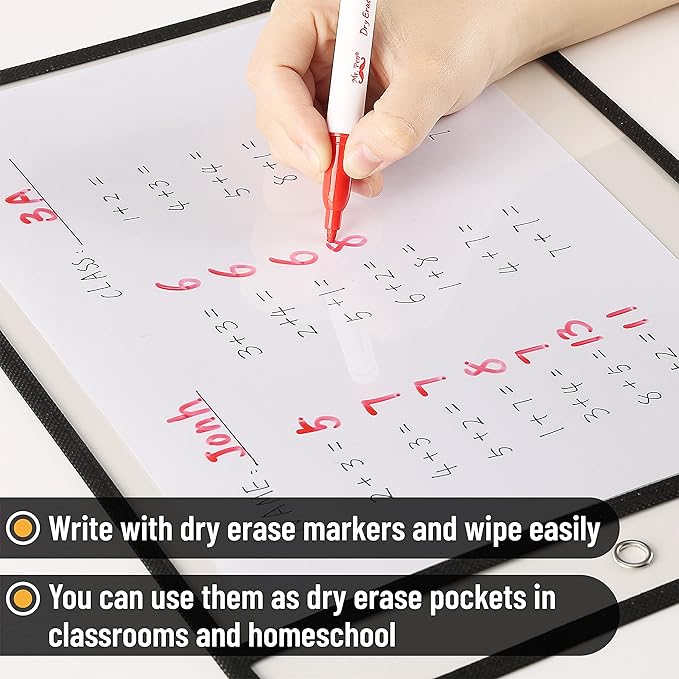 Mr. Pen- Reusable Dry Erase Pocket Sleeves, 10.2" x 14", 6 Pack, Black, Clear Plastic Paper Sleeves, Ticket Holders, Clear Plastic Sheet Protectors, Teacher, School, Classroom Supplies