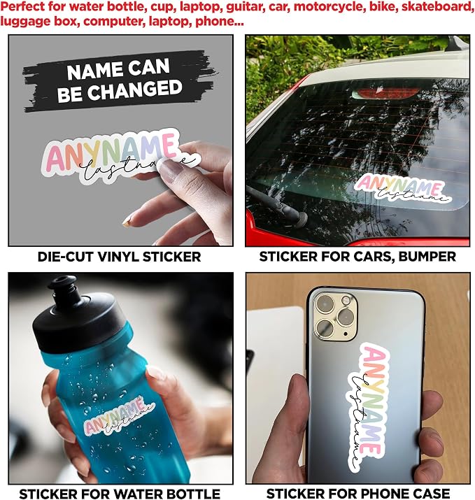Custom First & Last Name Sticker Personalized Colorful Vinyl Decal | Waterproof Die-Cut Vinyl Sticker for Laptop, Water Bottle, Phone, Notebook, Car & Gifts for Kids.