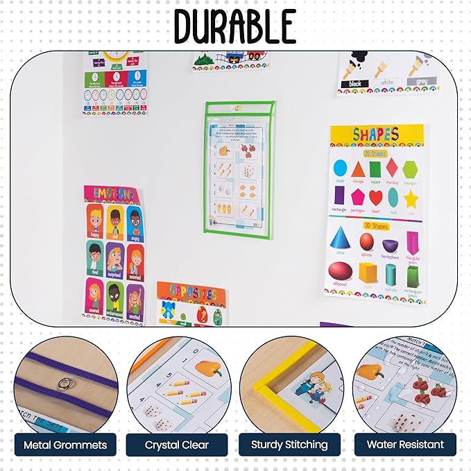 Essex Wares - 6 Pack, Pastel, Dry Erase Pocket Document Protectors, 10" Wide x 13.5" Tall - Dry Erase Clear Plastic Sleeves - Reusable & Easy Erase Plastic Invoice Holders, Water-Resistant & Durable