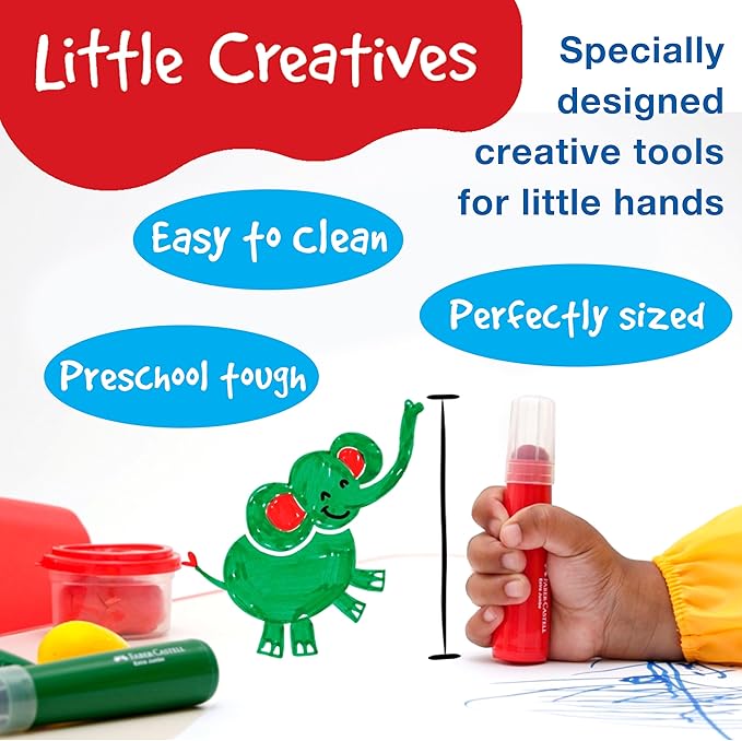 Faber-Castell Little Creatives Extra Jumbo Ultra Washable Markers for Kids - 6 Colors, Spring Craft Supplies, Art Supplies for Kids Toddlers, Preschool (Ages 3+)
