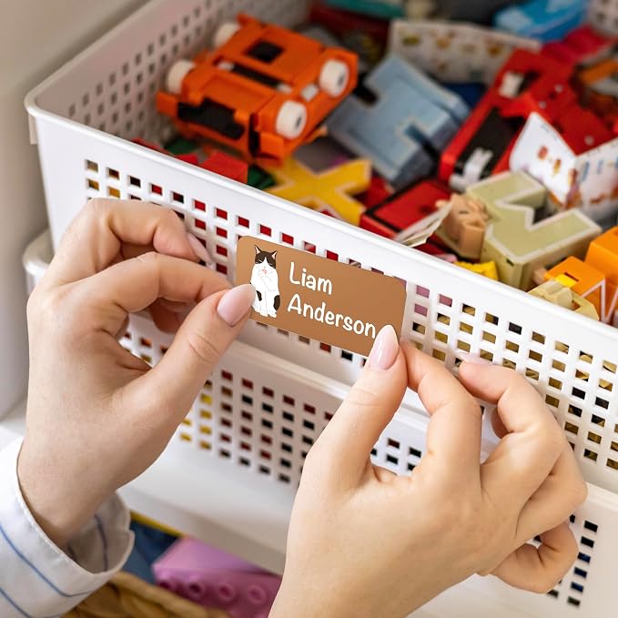 Personalized Waterproof Name Labels for Kids | Optional Packs 50, 150, 230 Labels | Custom Name Stickers for Kids' Clothing Tag, Water Bottle, Lunch Box, Customize Kid Name Label for Daycare Cats