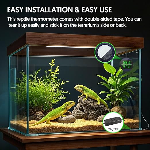 QZQ Reptile Thermometer and Humidity Gauge, Digital Display, 2-Pack Blue | LED Thermometer Hydrometer, Reptile Tank Accessories for Bearded Dragon, Crested Gecko, Snake, Lizard, USB Power Supply