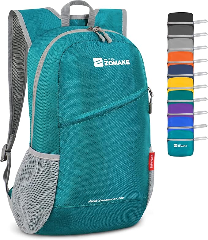 ZOMAKE Lightweight Packable Backpack 20L, Foldable Small Daypack for Hiking | Water Resistant Backpacks Day Bag for Travel Outdoor Camping Sport, Everyday Carry, Multi Compartment Storage(Lake Green)
