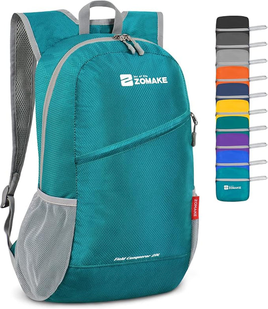 ZOMAKE Lightweight Packable Backpack 20L, Foldable Small Daypack for Hiking | Water Resistant Backpacks Day Bag for Travel Outdoor Camping Sport, Everyday Carry, Multi Compartment Storage(Lake Green)