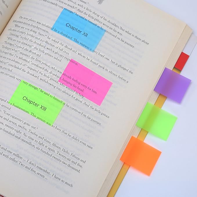 Pangda 560 Sheets Sticky Index Tabs Transparent Sticky Page Markers Flags Index Tabs Notes Tab Stickers Writable Labels Text Highlighter Strips, 20 x 45 mm, 4 Sets, 7 Colors
