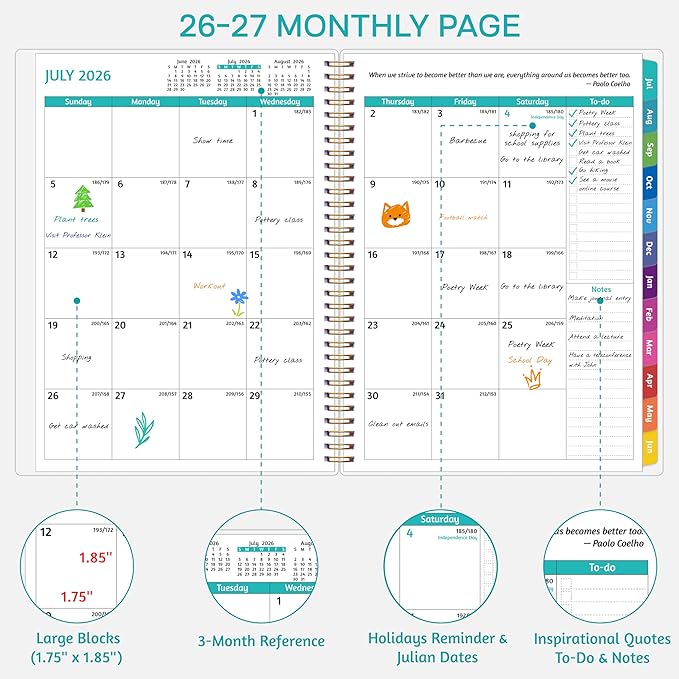 GoiUnlt Teacher Planner 2026-2027, JUL. 2026 – JUN. 2027, Lesson Planner 2026-2027 Academic Year, with Tabs, Thick Paper, 2-Sided Pocket, 8.6″ x 11″ Daily Weekly and Monthly Calendar with 8 Periods