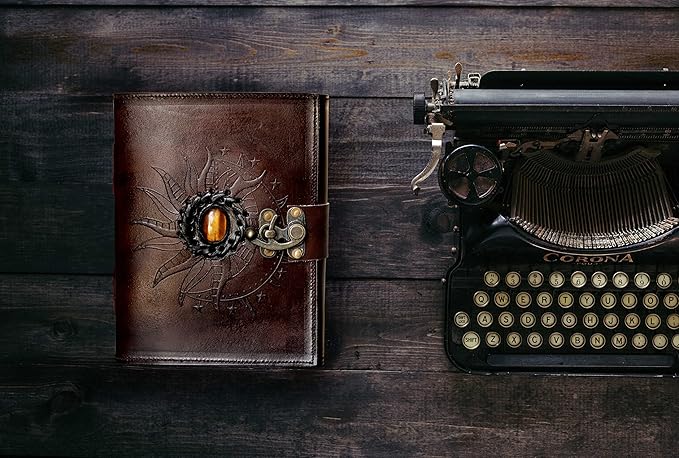 cuero Leather Sun and Moon Tiger Stone Brown Journal for Women 8X6 Leather Sketchbook Blank book Unlined Deckle Edge Paper Diary