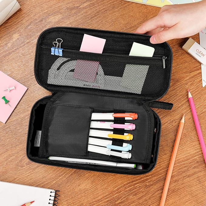 YOKUMA Pencil Case Pencil Pouch for Boys Big Capacity Pen Bag Box, Aesthetic College School Supplies for Student Teen Adults Preppy,Black