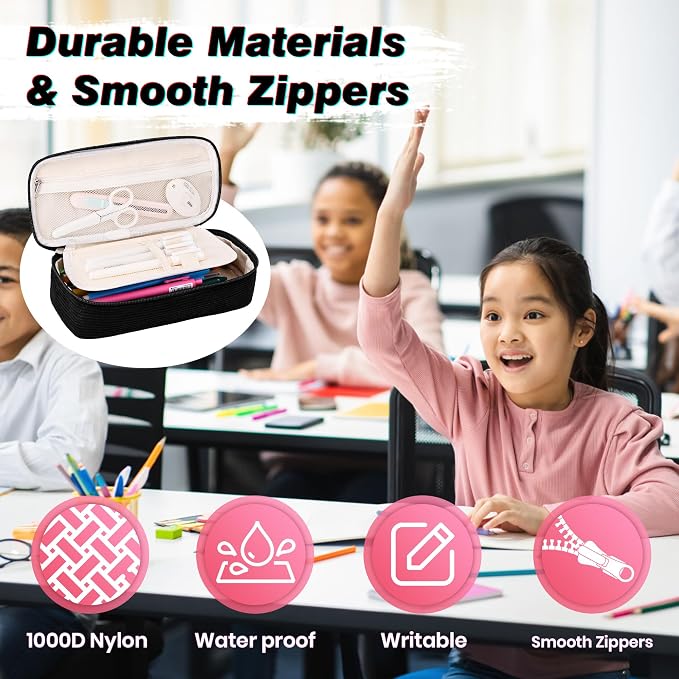 Big Capacity Pencil case,Soft Corduroy Pencil Bag,Cute Pen Case with Handle,Multi-Functional Compartments, Wide Opening Pen Pouch Organizer for Teen Girls Wome
