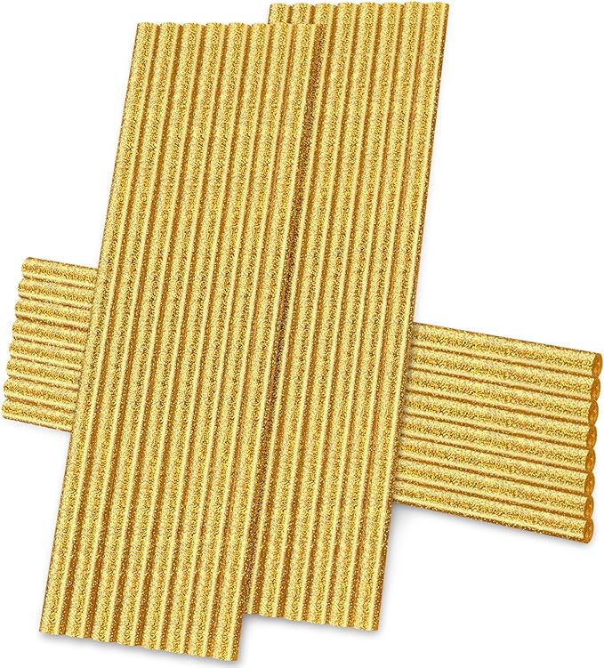 Manarty Glitter Gold Hot Glue Sticks, 24PCS Mini Size 0.27" Dia x 8" Long Hot Melt Glue Stick Colored, All Temperature Adhesive EVA Glue Sticks for Repairing Sealing Stamp DIY Art Craft Decoration