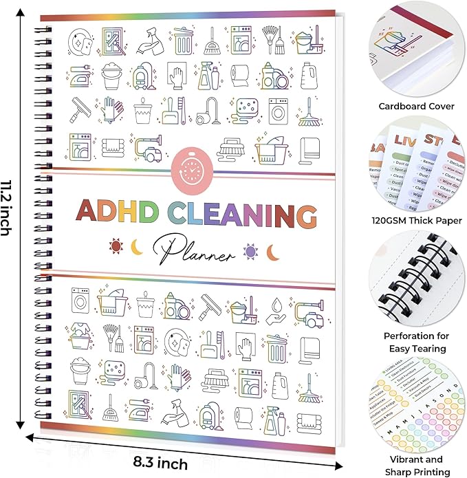 Adhd Cleaning Planner - Reusable Adhd Cleaning Planners for Adults - Tidy Minds ADHD Clean Planner for Women Adhd Cleaning and Organizing Planners - Cleaning Schedule and Checklist Daily Weekly Monthly 2026