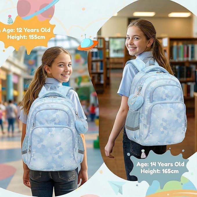 Cusangel Kids Backpack for Girls and Boys, 16in Nylon Bookbag, Large Capacity, Multi-Pocket with Chest Strap, Ages 8-14 (Blue-Boysbag)