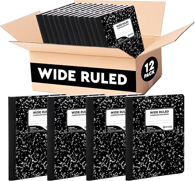 Enday Marble Composition Notebook Wide Ruled (12 Pack) 100 Sheets