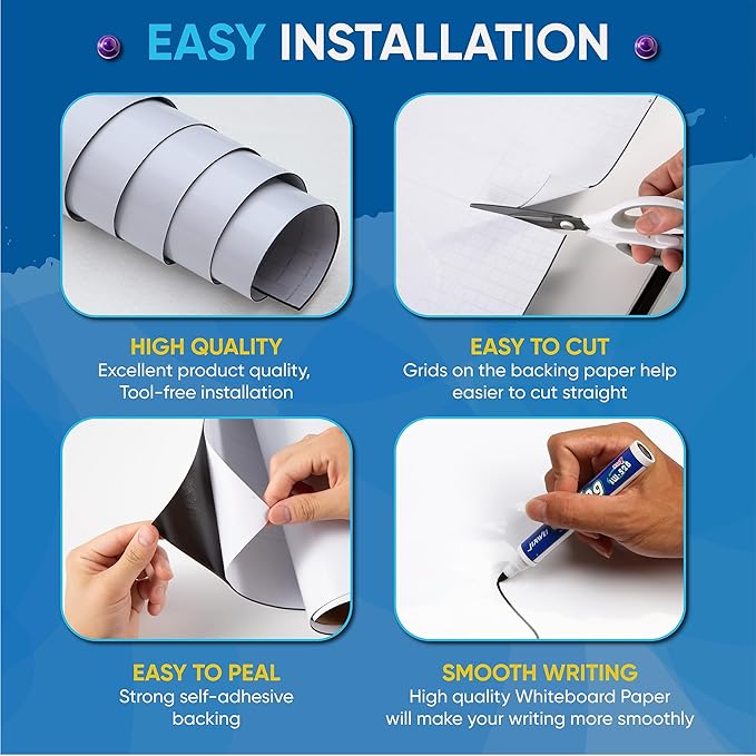 YOUNGJQ Magnetic Whiteboard Contact Paper 20" x 12" Adhesive Dry Erase White Board Sticker for Wall Peel and Stick Wallpaper for Fridge Home Office