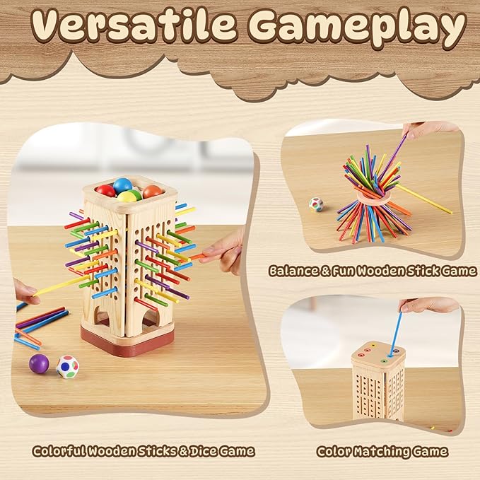 Montessori Game Wooden Board Game, Multiplayer for Kids 4-8, Math Educational, Fine Motor Skill Toy for Girls Boys, Classic Fun Games for Age 3 4 5 6 7 8 Girls Boys Gifts