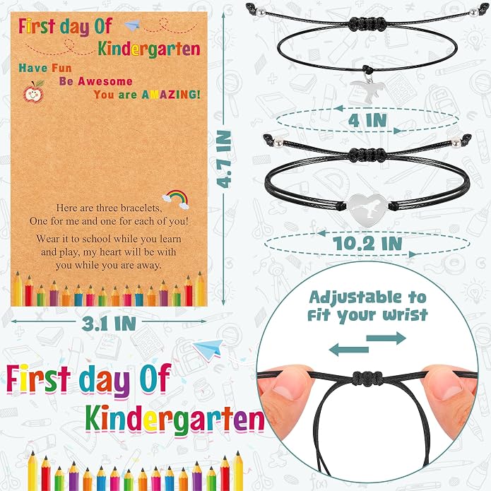 Back to School Supplies, First Day of Kindergarten Bracelet, Back to School Bracelet Mommy and Me, Prek Matching Wish Bracelets Set, Adjustable Bracelet for Boys Girls Gifts Stuff Bulk