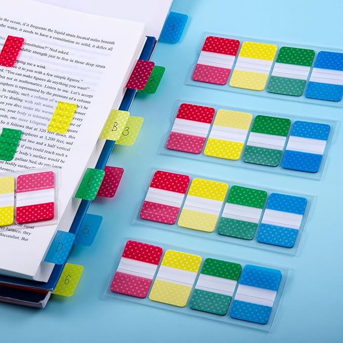 Golcellia 400 Pieces Sticky Index Tabs Transparent Sticky Notes, Colored Page Markers for Bookmarks, Writable and Repositionable Index Annotation Tabs（Polka Dots）