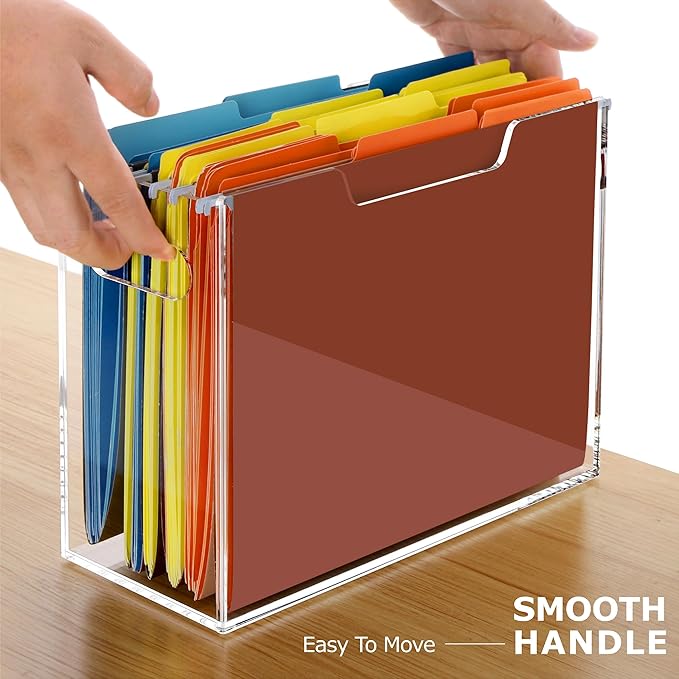 Clear Acrylic Hanging File Organizer Box with Handle, Letter Size Portable File Folder Storage Box, Filing Holder for Desk Home Office - 1 Pack