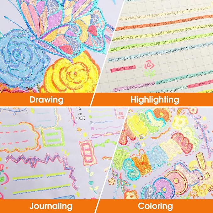 HANKU Glitter Highlighters, 16 Pack, Assorted Chisel Tip Aesthetic Markers | Smooth Shimmering Pastel Ink Perfect for Bullet Journaling, Bible Study, Adult Coloring, and School Supplies