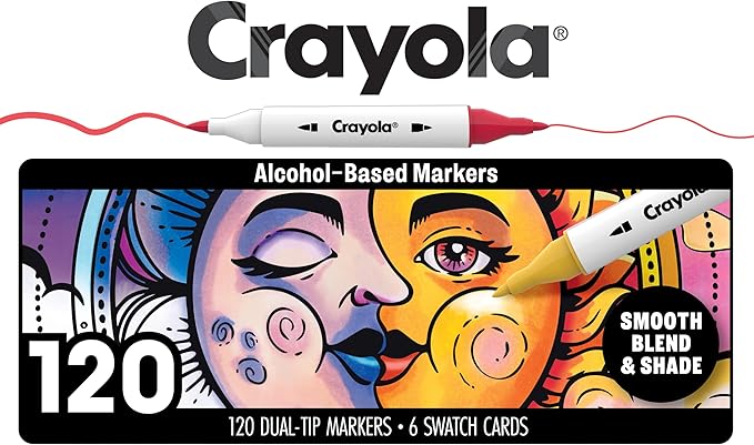 Crayola Dual-Tip Alcohol Marker Set for Adults (120ct), Bulk Adult Coloring Book Markers for Blending, Shading & Layering, Fine & Brush Tips [Amazon Exclusive]