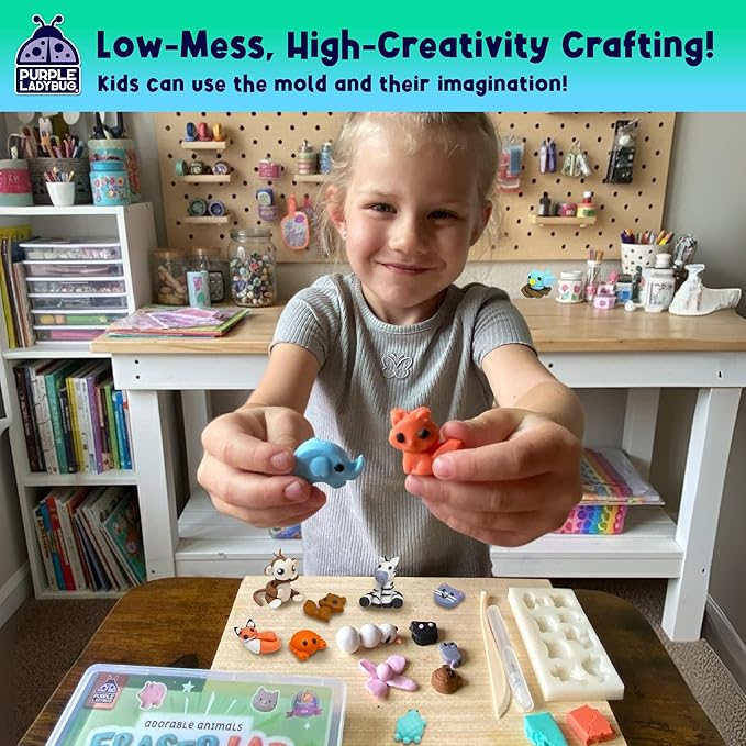 DIY Clay Cute Mini Eraser Kit for Kids - Birthday Gifts for 4 5 6 7 8 9 10 11 12 Girls & Boys - Students Desk Pet Animals Make Your Own Erasers Kit, Arts and Crafts for Kids Ages 8-12 4-8