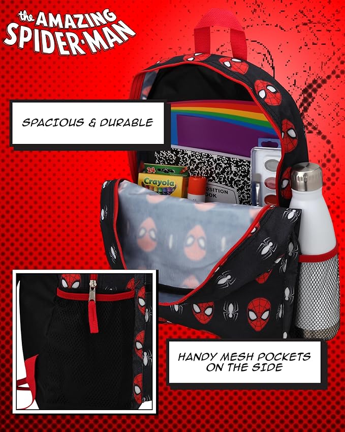 Fast Forward Spiderman Kids Backpack - 16 Inch Durable Spiderman Backpack for Kids Boys & Girls With Adjustable Padded Straps, Spider-Man Black