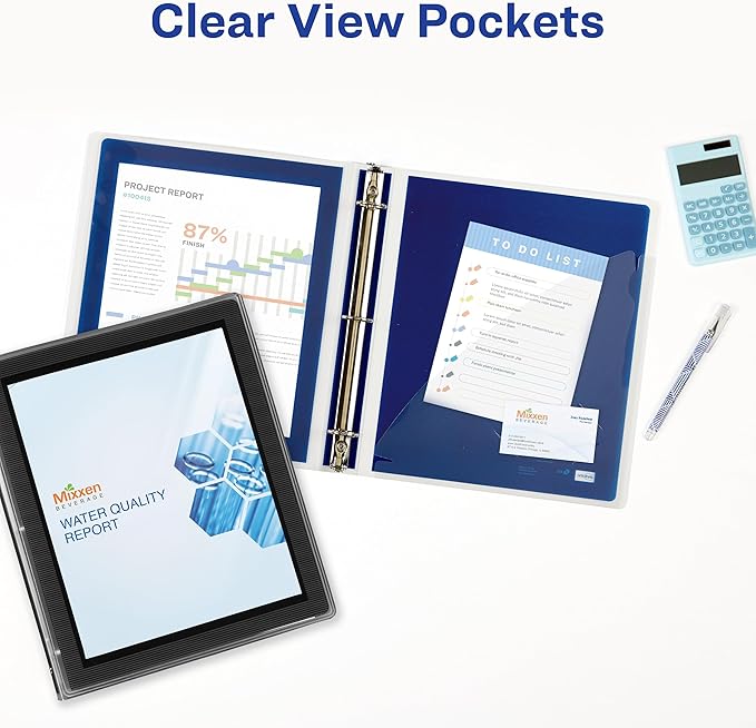 Avery Flexi-View 3 Ring Binder, 1.5 Inch Round Rings, 1 Navy Blue Binder (17638)