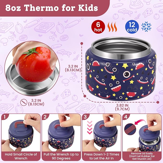 MAISON HUIS Bento Lunch Box with 8oz Soup Thermo, 5-Compartment Leak-Proof Container, Thermo Hot Food Jar and Insulated Lunch Bag, BPA Free,Travel, School (Darkblue)