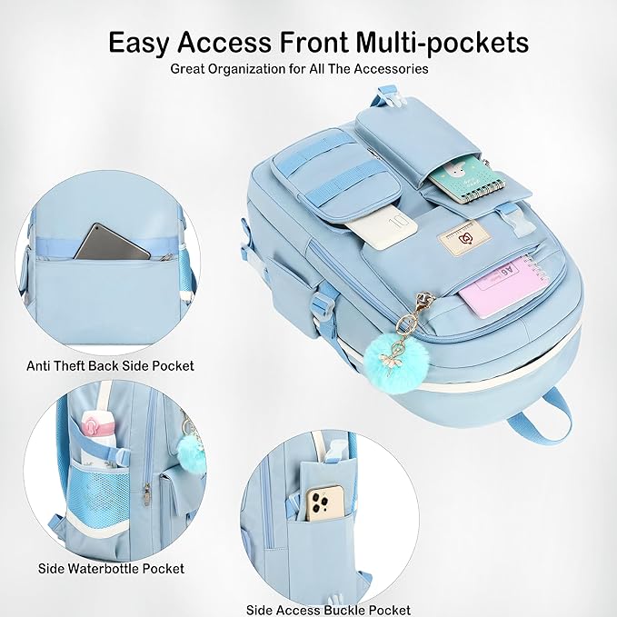 Hidds Laptop Backpacks 15.6 Inch College Backpack Elementary Middle High School Bag Large Cute Bookbags Anti Theft Travel Back Pack Casual Daypack Kids Book Bag for Teens Girls Women Students-Blue
