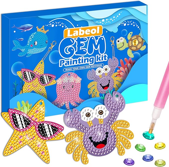 Labeol Arts and Crafts for Kids Ages 8-12 - Creat Your Own GEM Keychains-5D Diamond Art by Numbers GEM Art Kits for Kids Girls Toddler Crafts Age 6-7 6-8 10-12 (Ocean)