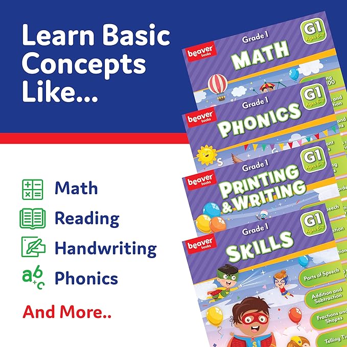 Head Start Workbooks for Kids Ages 6-7, Fun 1st Grade Workbooks for Learning Reading and Math Basics, Before School Workbooks with Math, Printing, Writing, Phonics, and Skills