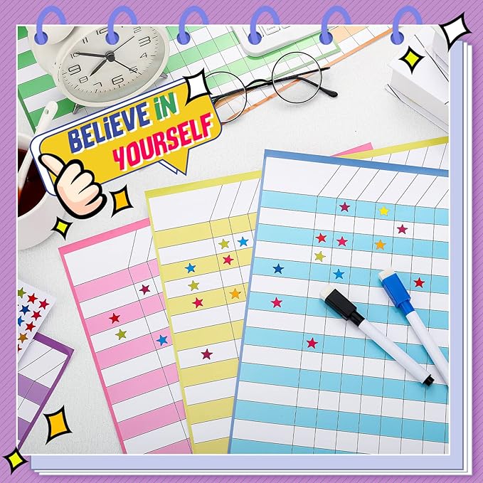 18 Pack Incentive Chart for Classroom Reward Chart for Kids Multi Color Laminated Dry Erase Chart with 1760 Star Stickers Behavior Chart for Learning Classroom School Attendance (Fresh Style)