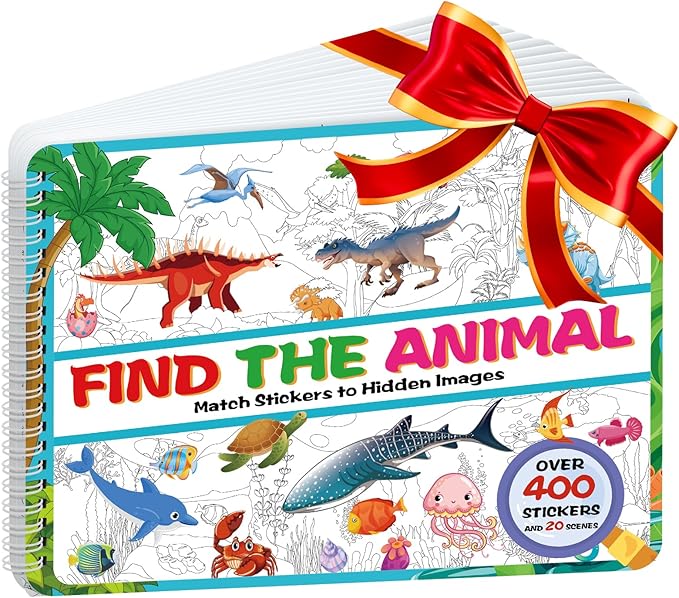 Kalysky Dinosaur and Ocean Animal Scene Sticker Book for Kids Ages 4-8, Search and Find Sticker Activity Book–Travel Toys for Toddlers, Airplane & Road Trip Games, Educational Fun
