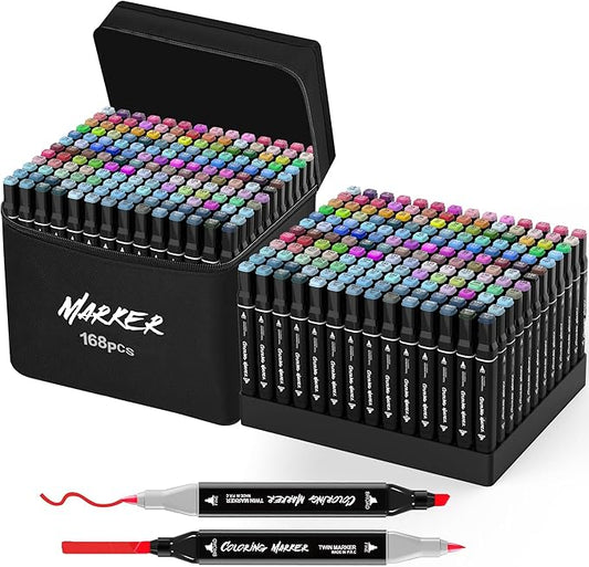 KJSHUANGTANG Alcohol Markers, 168 Colors Dual Tip Art Markers, Drawing, Coloring Marker for Sketching Adult Coloring