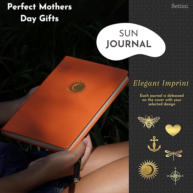 SETTINI Lined Journal, Ideal for Journaling - A5 Vegan Leather Notebook, 192 Archival-Quality Pages, QuillEase Bleed-Free Paper, Inner Pocket & Bookmark - Orange Gifts, Orange Sun